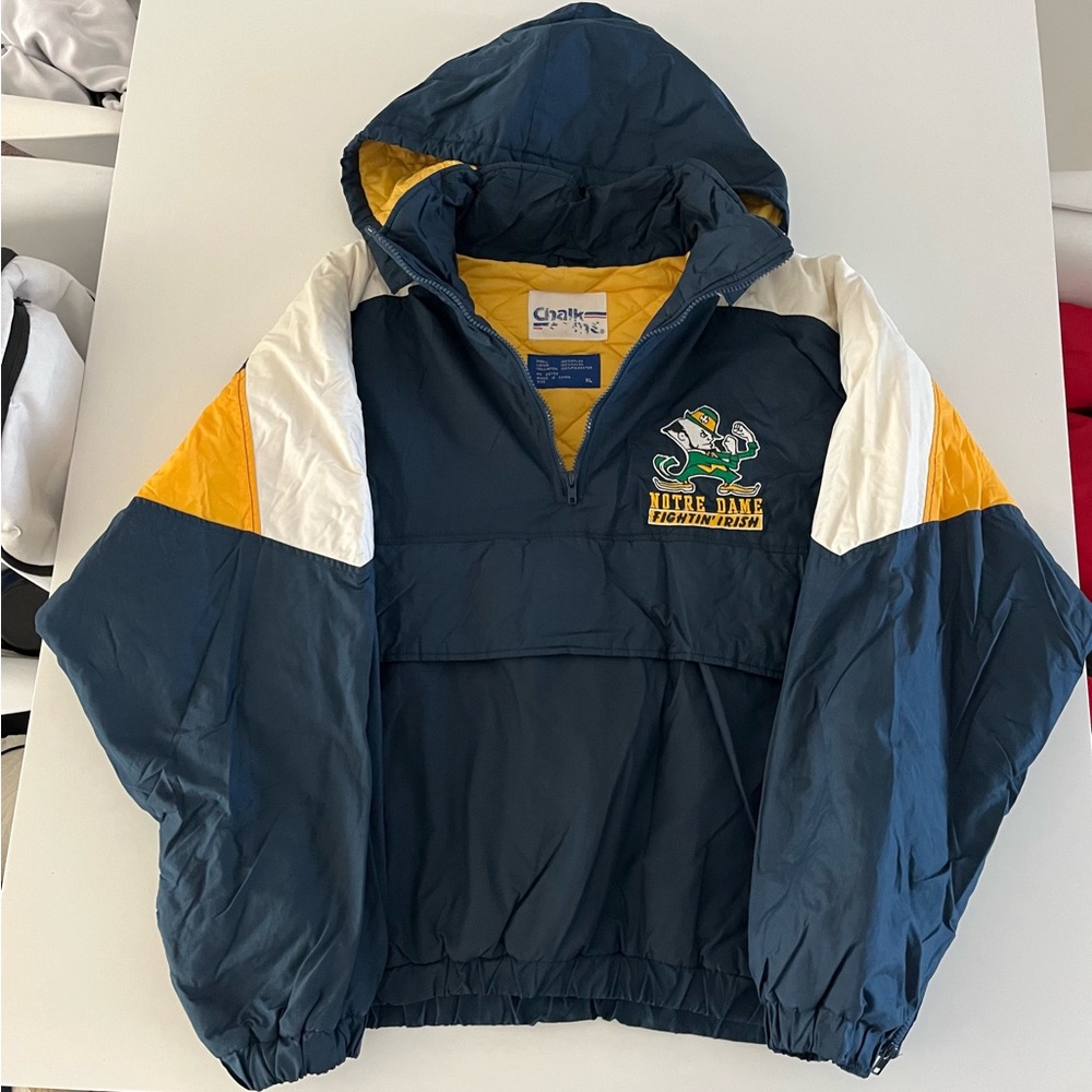 Vintage Chalkline NCAA Notre Dame Puffer 1/4 zip Pullover w/removable hood